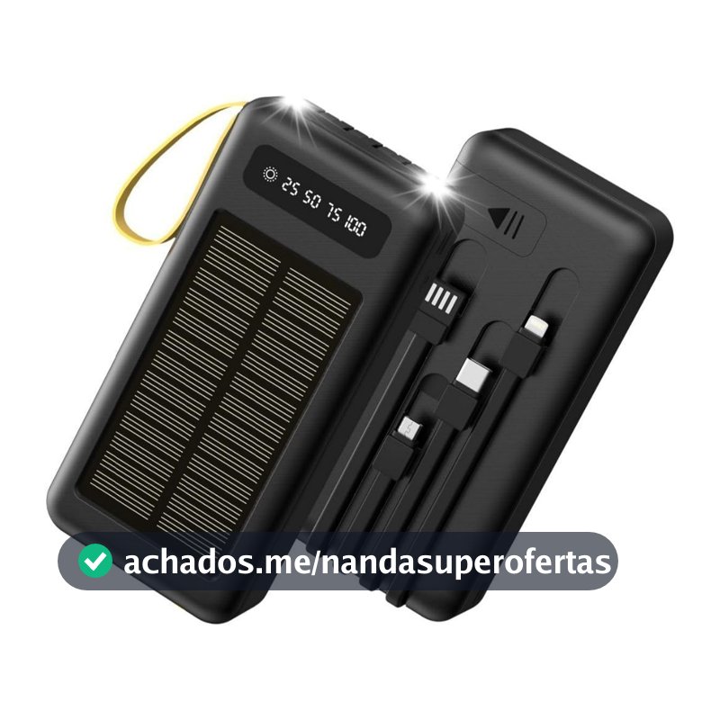 Carregador Portátil Power Bank Solar 20.000mah Com cabos 5 Em1 LED lanterna