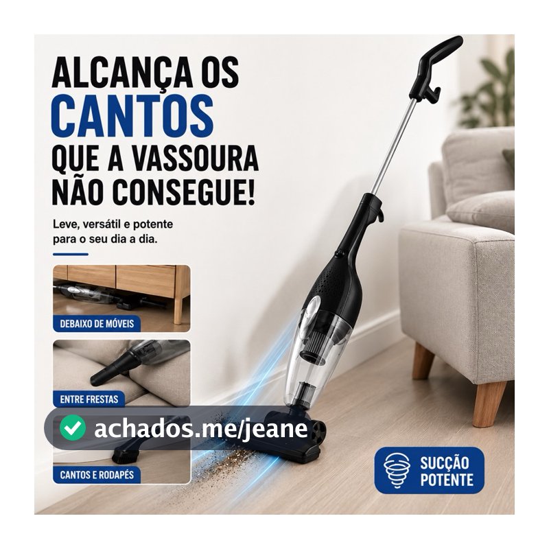 Aspirador de Pó Vertical e Portátil 2 em 1 600W 13KPa Sucção Forte 110V Reservatório 1,2L