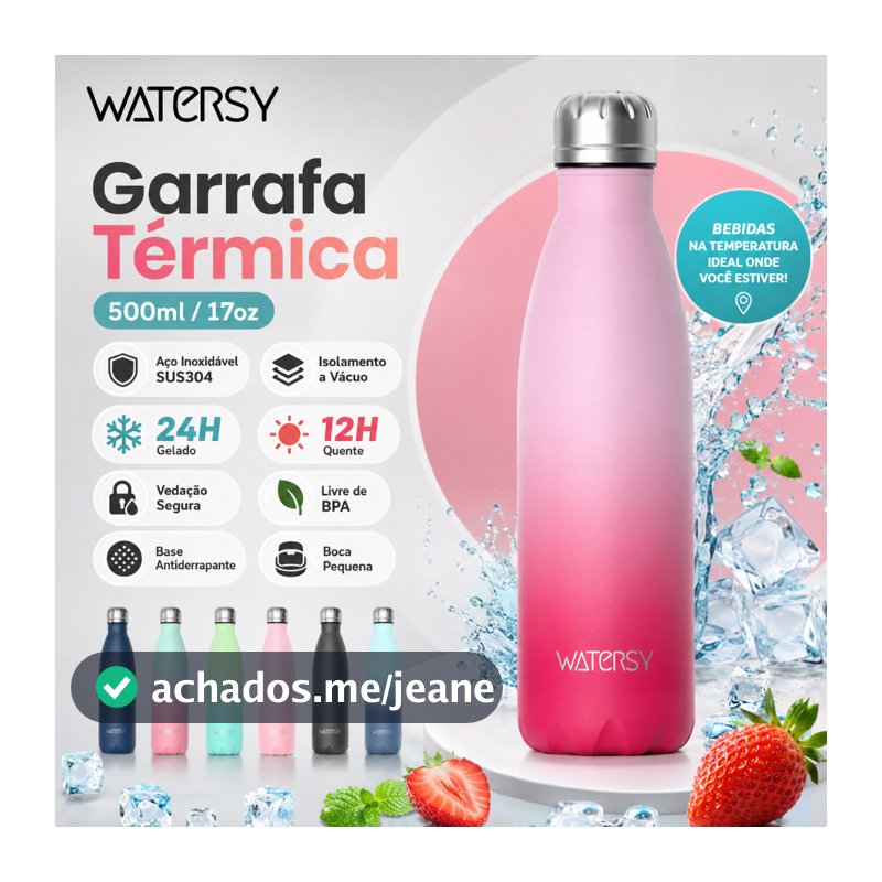 WATERSY Garrafa térmica em aço inoxidável 304 500ml Academia Garrafa térmica Copo de água Aço Inox Garrafa Portátil