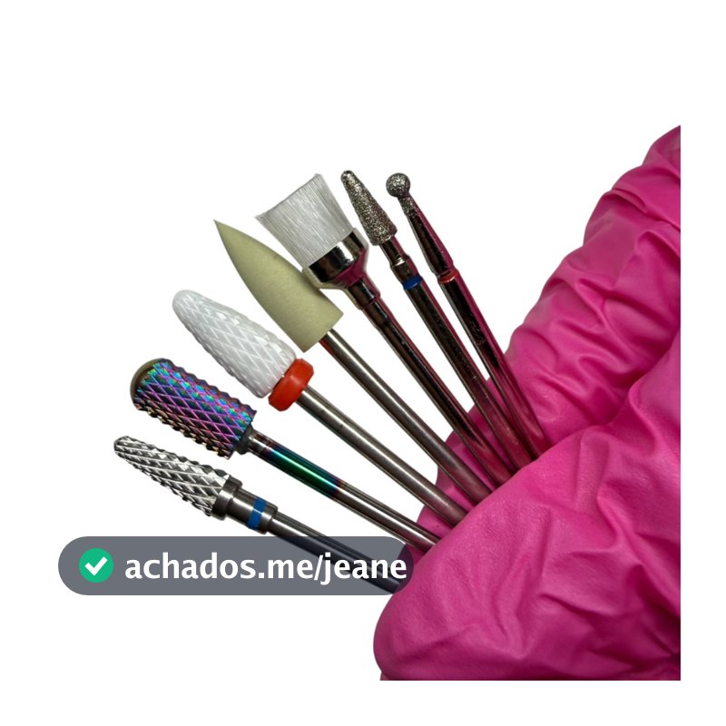 Kit 7 Brocas Tungstênio Cerâmica Diamantada + Base Profissional Unha Gel Porcelana Nail Art