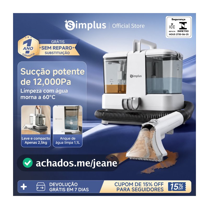 Simplus Extrator Multifuncional 12.000Pa Lava Estofado Portátil Leve 2,5kg Tanque Duplo 127V