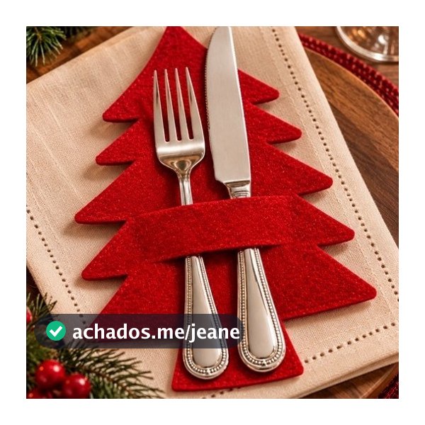 Kit Porta Talheres Natalino em EVA Árvore de Natal 4 6 ou 12 Peças Decoração Mesa Posta Ceia Natalina 21,5x15
