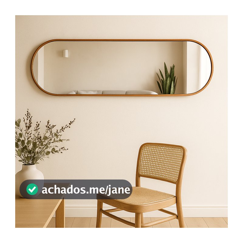Espelho Decorativo Orgânico Vertical e Horizontal 110x30 cm com Alça em Couro