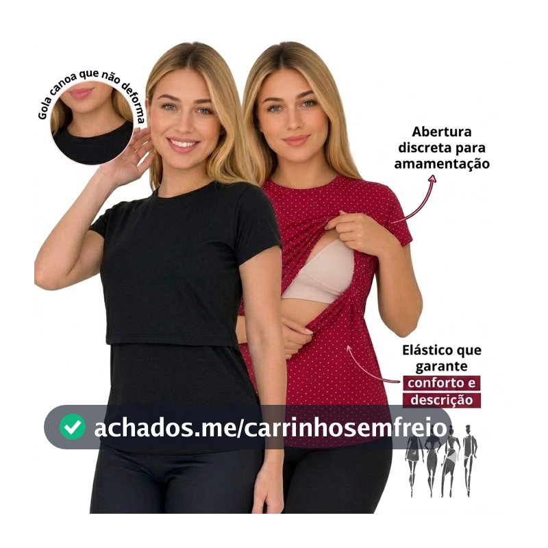 Blusa de Amamentação  feminina Manga Curta camisa de  Gola canoa Abertura discreta e funcional