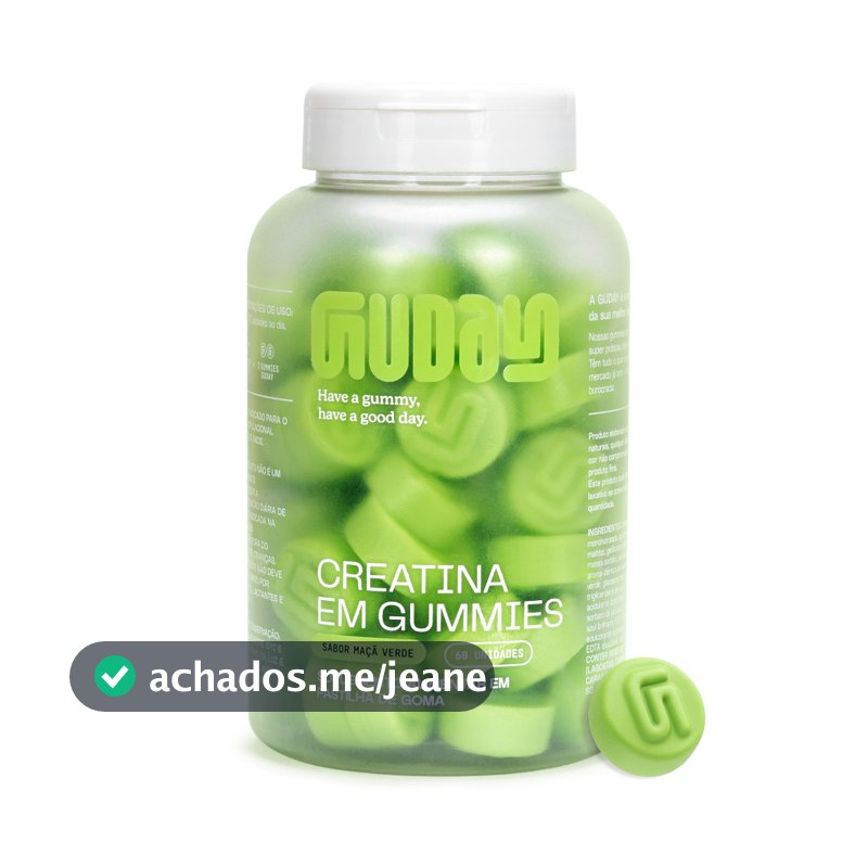 Guday Creatina Mastigável – 60 Unidades – Sabor Maçã Verde, Suplemento Alimentar 1,5g por Dose, Sem Lactose e Sem Glúten