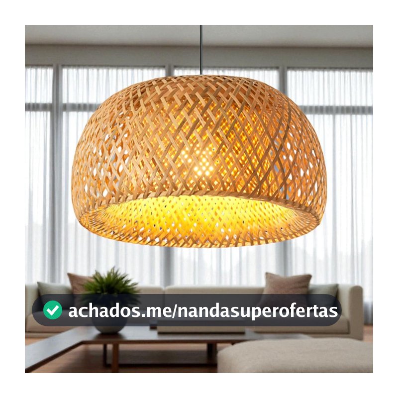 Luminária de Teto Lustre Pendente Bambu Malibu Rústico Redondo Lustre Cozinha Sala Área Gourmet