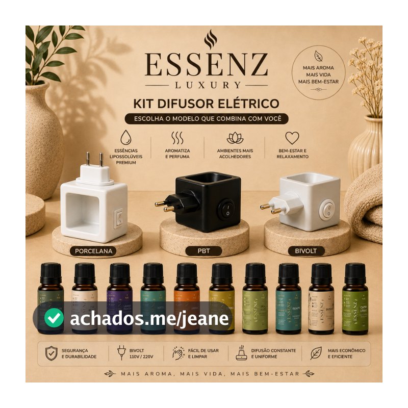 KIT  Difusor Elétrico de Tomada Bivolt Porcelana e Polímero Ou Essências Lipossolúveis (Oleosa) 10ml Concentrada