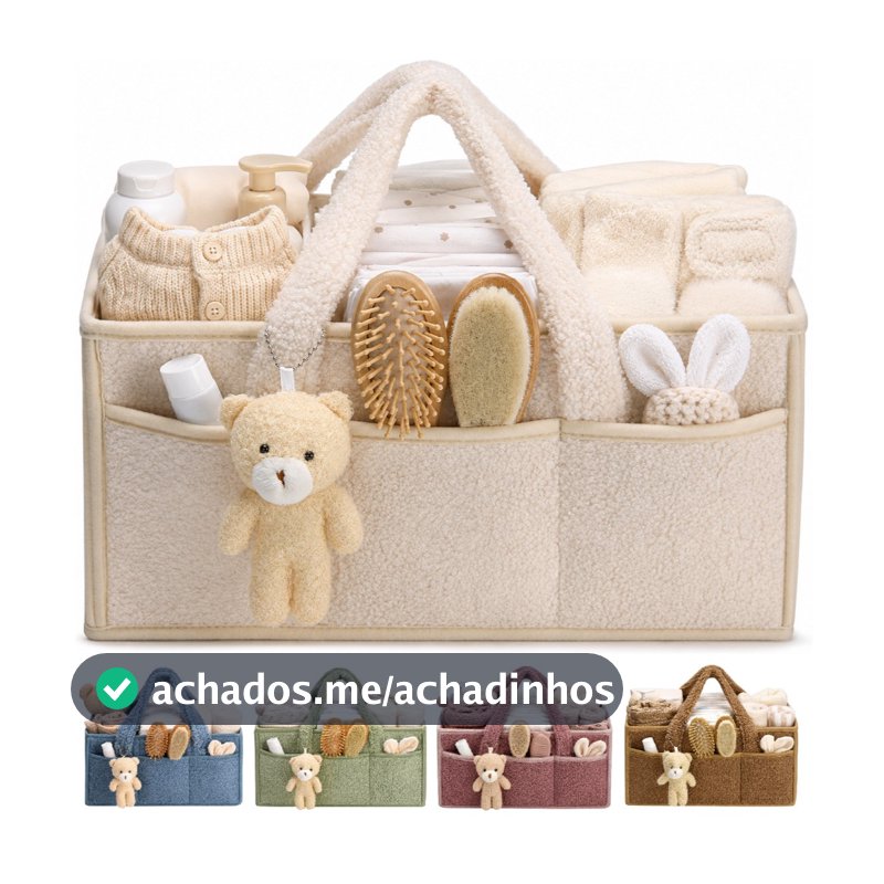 Bolsa Cesta Organizador Fralda Peluciado Bebê Mamadeira Carrinho Maternidade Troca Trocador