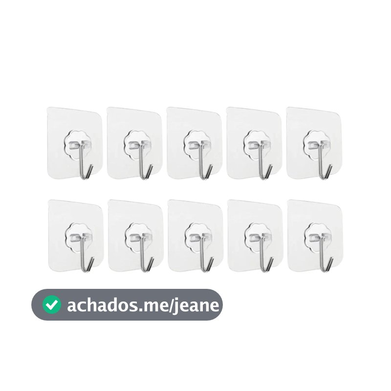 Kit 10 Ganchos Adesivo Transparente Quadro Parede Sem Furos Para Cozinha Multiuso