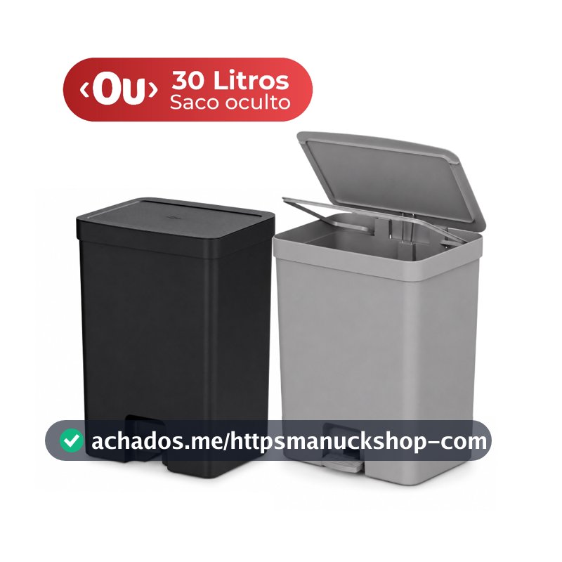 Lixeira de Pedal 30 Litros Lixeira para Cozinha Banheiro Linha Trium Cinza Preto Lixeira Quarto OU