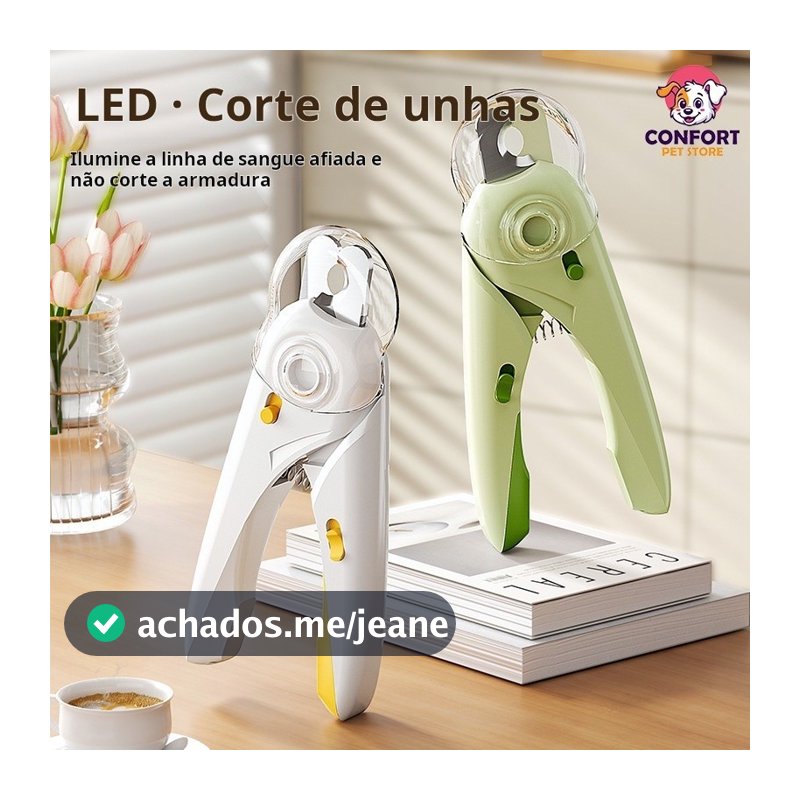 Cortador de Unha Pet com Luz LED e Trava de Segurança Cortador De Unhas Para Cães e Gatos Kit Alicate e Lixa Com Luz