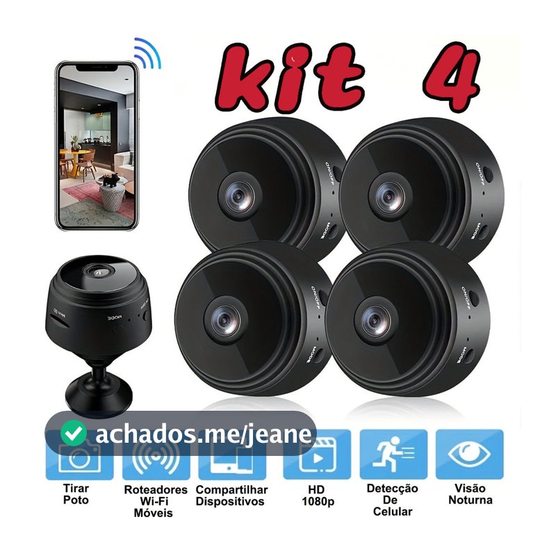 Câmeras Mini A9 HD 1080P WiF–Visão Noturna/ Sensor de Movimento/ Monitoramento Remoto via App
