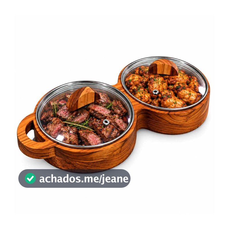 Gamela Redonda com Tampa de Vidro Madeira Teca Nobre Churrasco Tabua Tábua Carne Petisco Frios Cozinha Fondue