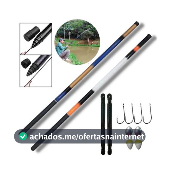 Kit de Pesca Completo 2 Varas Telescópica Lisa 3,00 Metros 40% Carbono Leve Boia Anzol E Chumbo