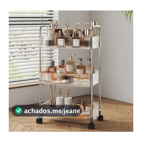 Carrinho Mesa Organizador multiuso Auxiliar 3 Andares de Bandeja para Maquiagem Estética Salão Porta Objetos