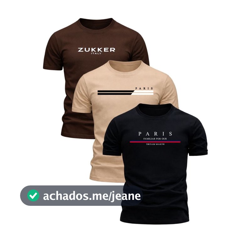 Kit 3 Camiseta Masculina 100% Algodão Fio 30.1 Gola Redonda Camisa Paris Confortável Oferta