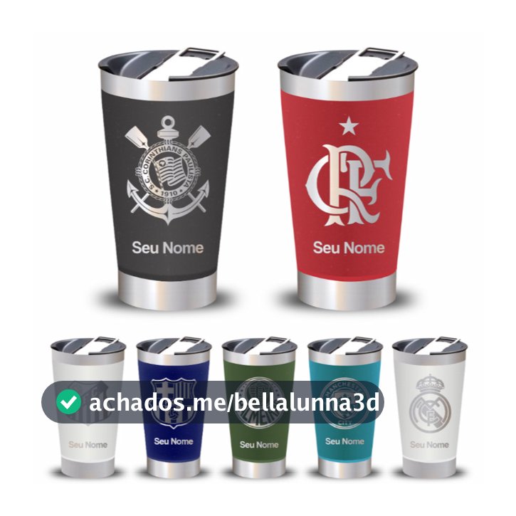 Copo Termico inox Personalizado Time Brasileiros + Seu Nome gravação a laser
