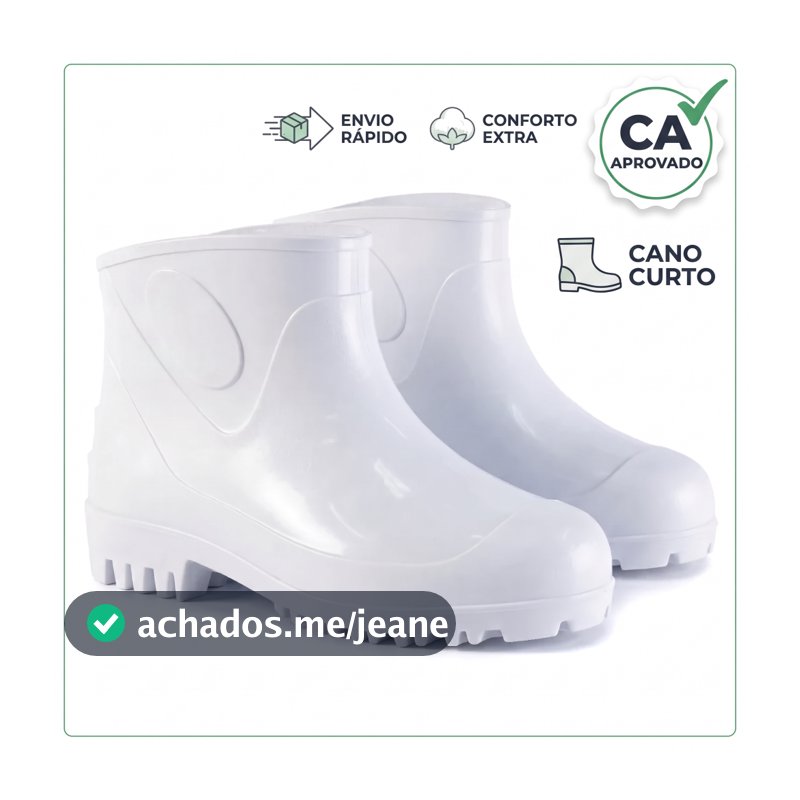 Bota Galocha PVC Impermeável Cano Curto Branca Antiderrapante EPI Chuva Limpeza Trabalho Motoboy Pescaria