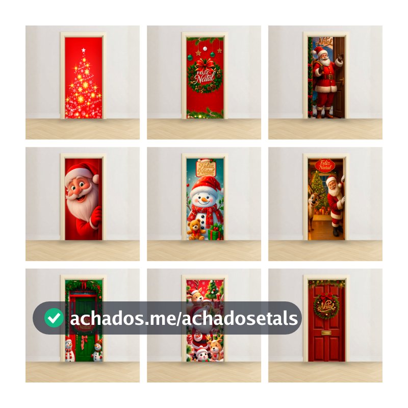 Capa de Porta em Tecido Decoração de Natal Festa Retangular C/ Elástico Festa Painel