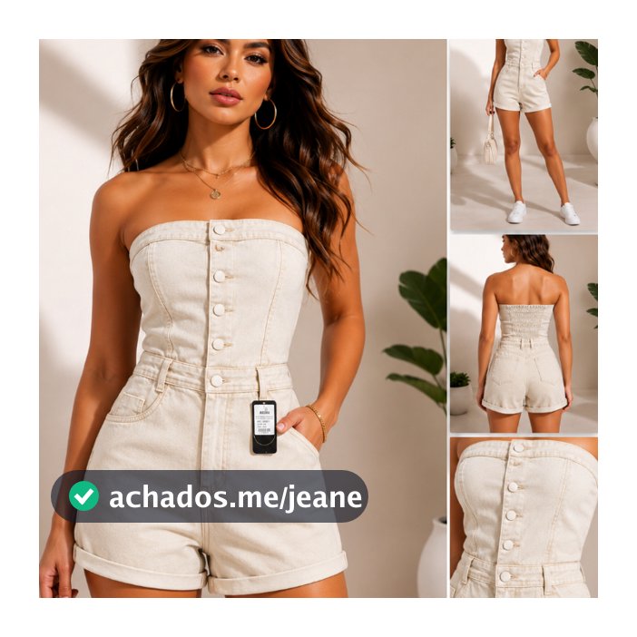 Macaquinho Jeans Feminino Tomara que Caia com Botões | Short Jeans Cintura Alta Elegante e Moderno