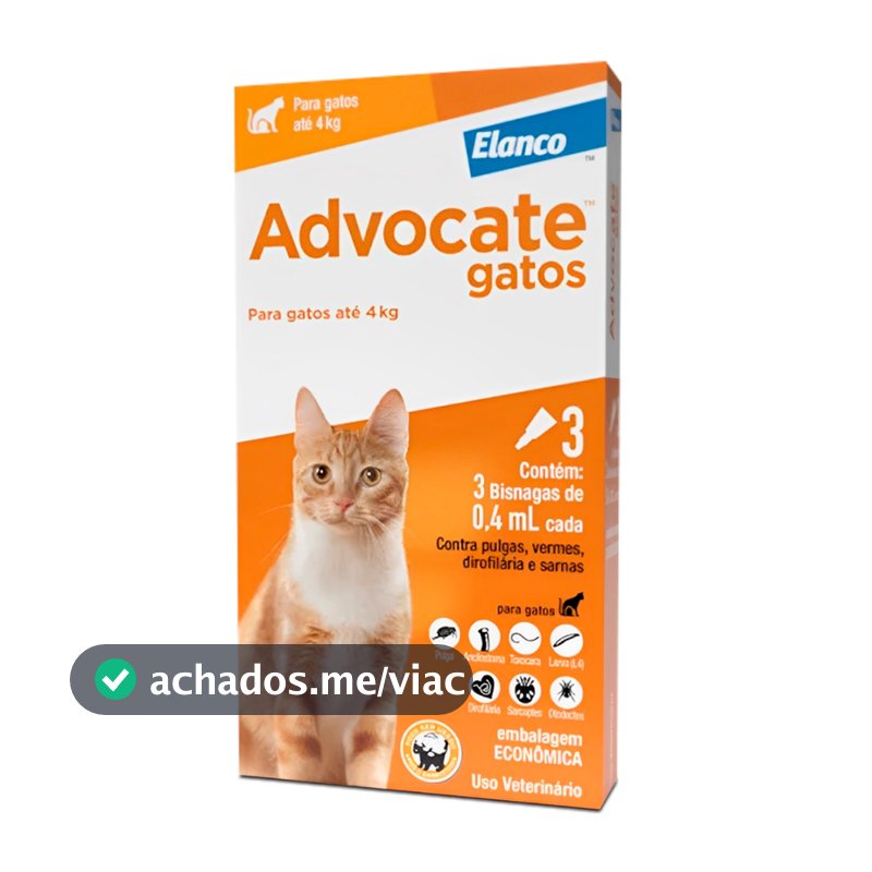 Antipulgas Advocate Elanco Gatos Até 4kg 3 Bisnagas De 0,4ml
