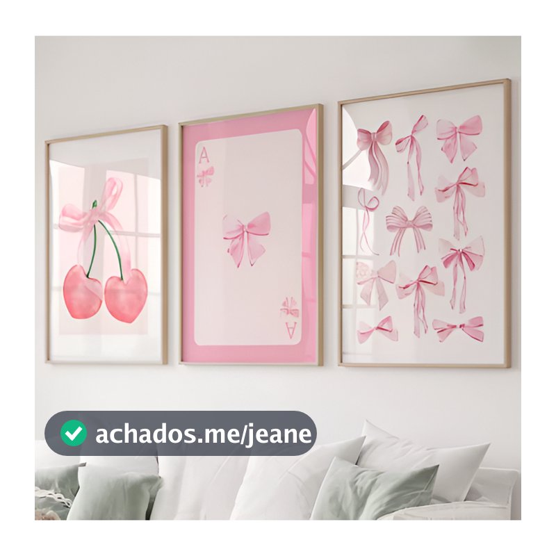 Quadros Decorativos Aesthetic Fashion Cherry Cereja Rosa Moderno 3 Peças