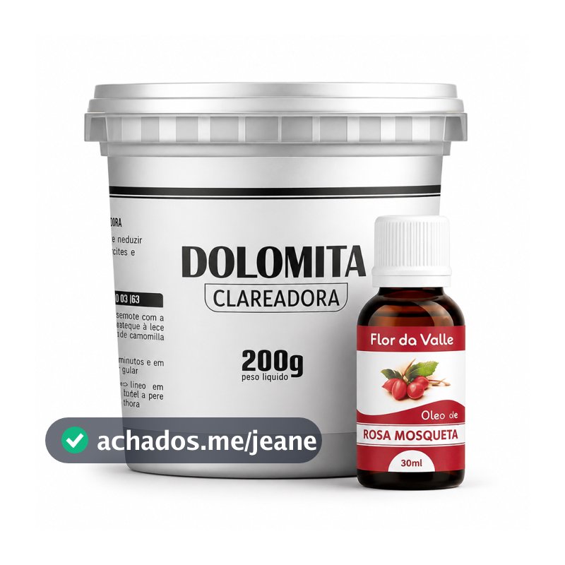 Dolomita Clareadora 200g Pote mais Óleo de Rosa Mosqueta 30ml Axila, Virilha e Rosto