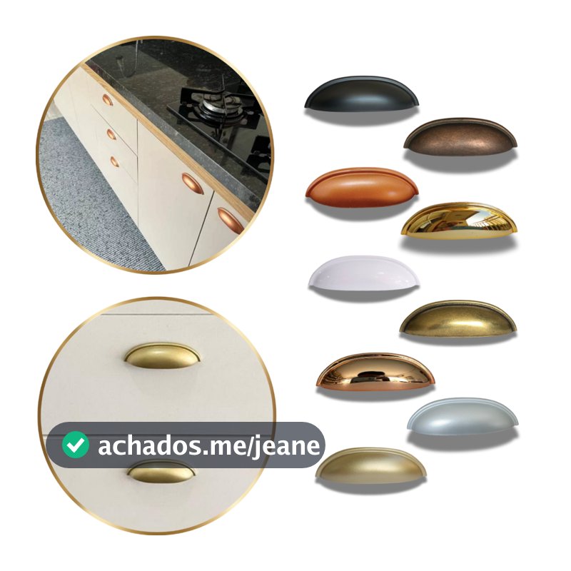 Kit 4 Puxador de Gavetas Portas de Armários Móveis Guarda Roupa Concha 6,4mm