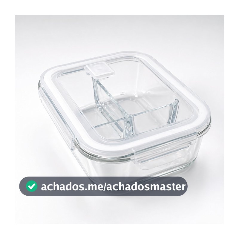 Pote 1000ml Hermético De Vidro Com 3 Divisórias Tampa c/ Trava