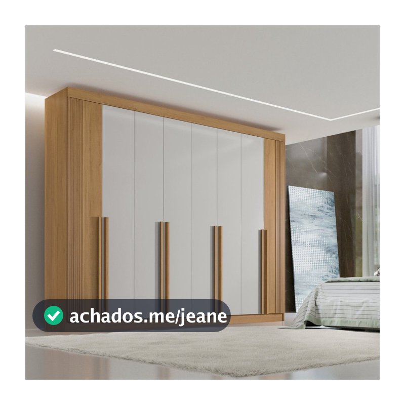 Guarda-Roupa Casal 100% MDF 8 Portas 8 Gavetas Imperio Ripado Cinamomo/Off White Cinamomo/Off White