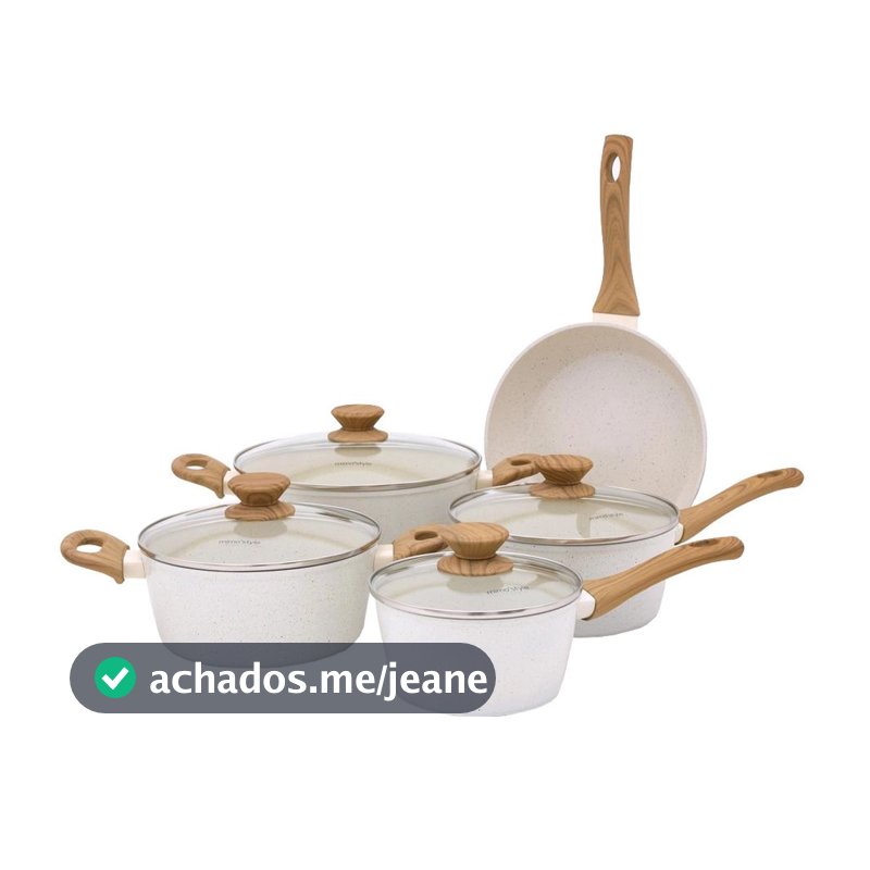 Conjunto Jogo de Panelas Antiaderente em Cerâmica Indução 5 Peças Style Cook Branco