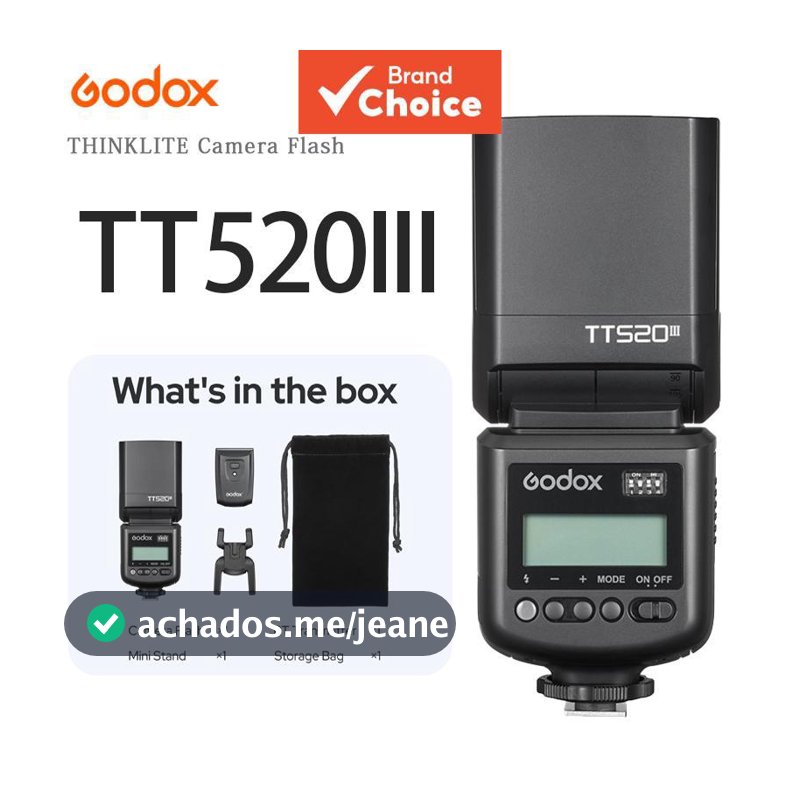 Godox TT520III Flash Externo para Câmera | Flash Universal para Canon/Sony/Nikon/Fujifilm | GN33 433MHz Wireless com