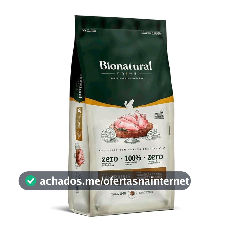 Ração SuperPremium Bionatural Prime Para Gatos Castrados Sabor Frango 7.5kg