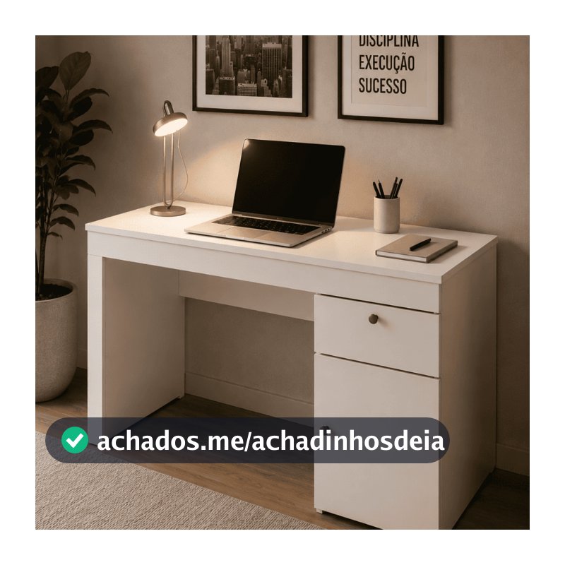 Mesa Escrivaninha Home Office Iris P/ Pc Computador Com 1 Porta E 1 Gaveta Para Escritório E Estudos Cor Branco