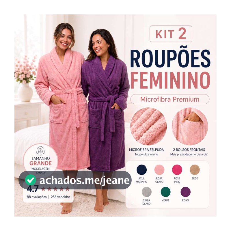 Roupão Aveludado Plush Flannel Fleece Unissex Manga Longa Luxo Com Bolso Quentinho