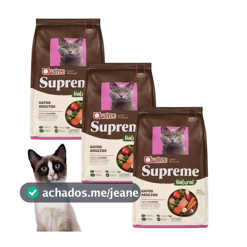 Kit Com 3 Ração Para Gatos Adultos Quatree Supreme Sabor Salmão e Batata Doce 1kg