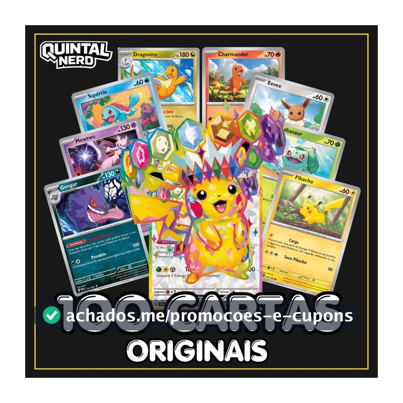 Kit Cartas Pokémon Original Copag (20 a 100) - Brilhantes Inclusas Garantidas Sem Repetidas