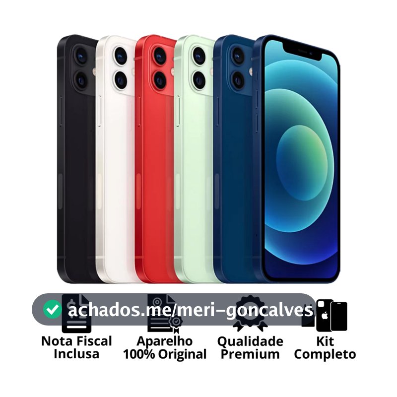 Celular iPhone 12 (64GB) (128GB) 100% Original Apple Seminovo Vitrine Bateria 85% a 100% NF Carregador Película Capinha