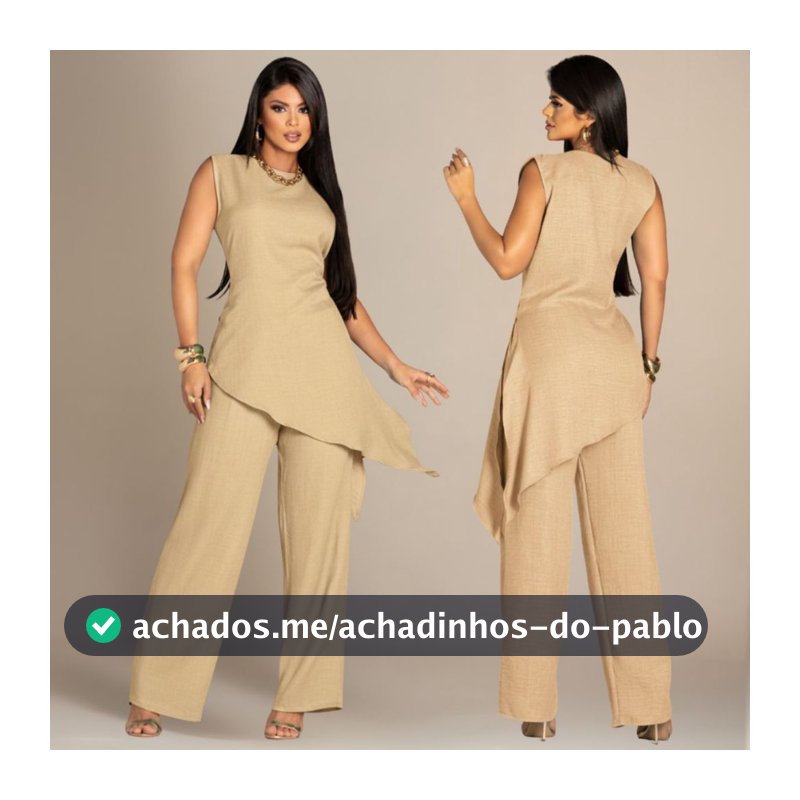 Conjunto Calça Pantalona Perna Larga Feminino Blusinha Blusa Assimétrica Elegante Alfaiataria Crepe Dunas