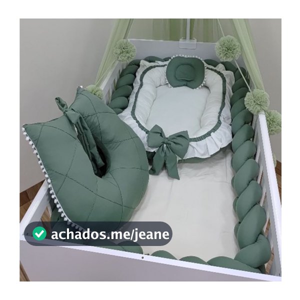 Kit Ninho Redutor de Berço + Almofada Amamentação + Trança Para Berço 4m Micropercal 200 Fios