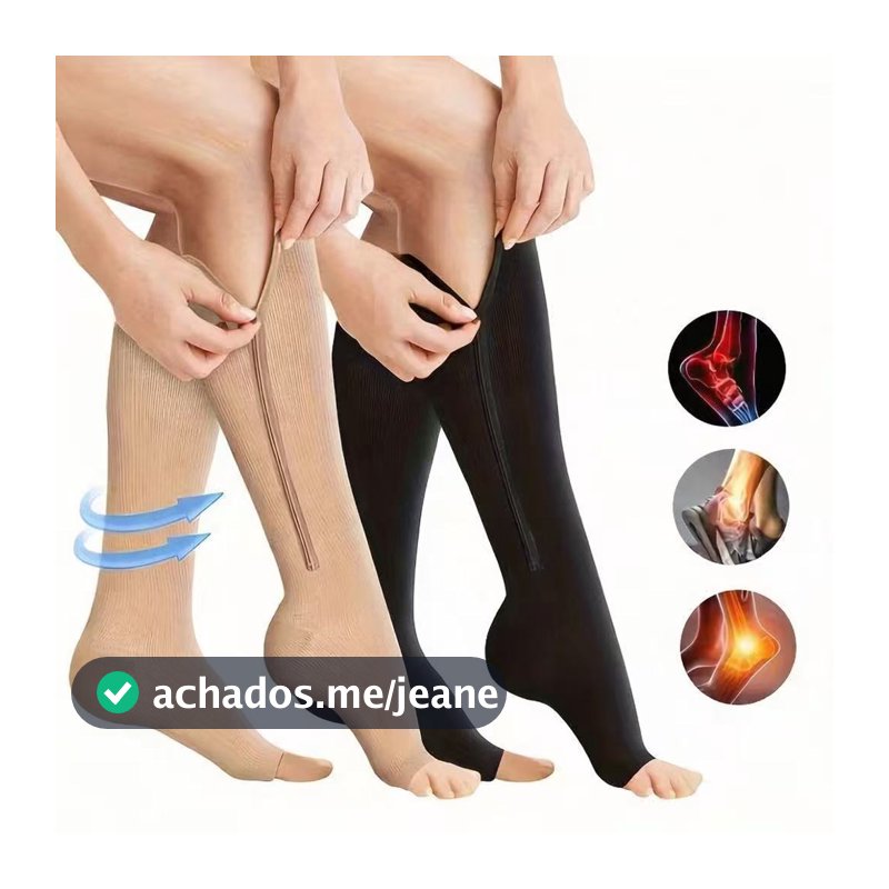 Kit Nova Meia Média Compressão Varizes Pernas Cansadas Inchaço Dores 3/4 Zíper 20-30 Mmhg Compressão