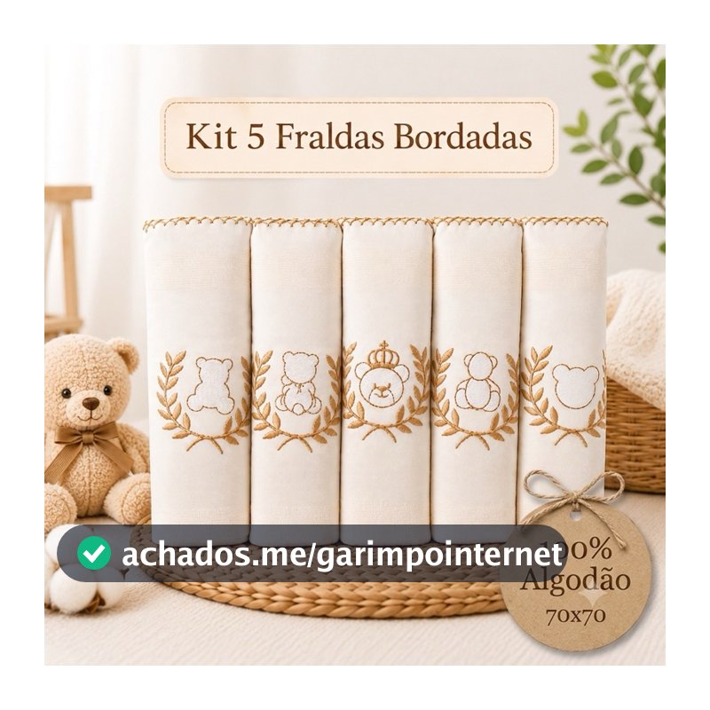 Kit Fralda de Pano Bebê Bordada 70x70 Algodão Enxoval Recém Nascido 5 10 15 Unidades