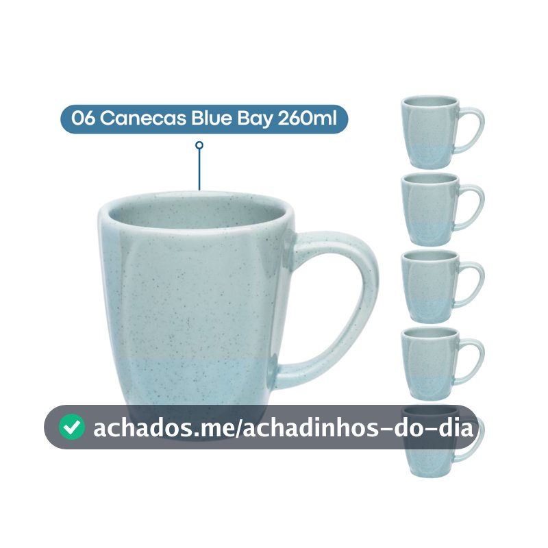 Jogo 6 Canecas Café Chá Ryo Blue Bay Azul Claro 260ml Oxford Porcelanas