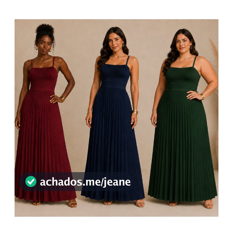 Vestido Feminino Longo Plissado Estiloso Luxo Elegante Para Festa Casamento Com Bojo Alça Regulável