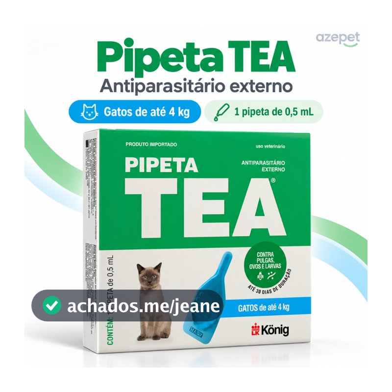 Pipeta TEA König Antipulgas Gatos até 4kg 0,5ml Antiparasitário Externo Pulgas Ovos e Larvas Envio Imediato