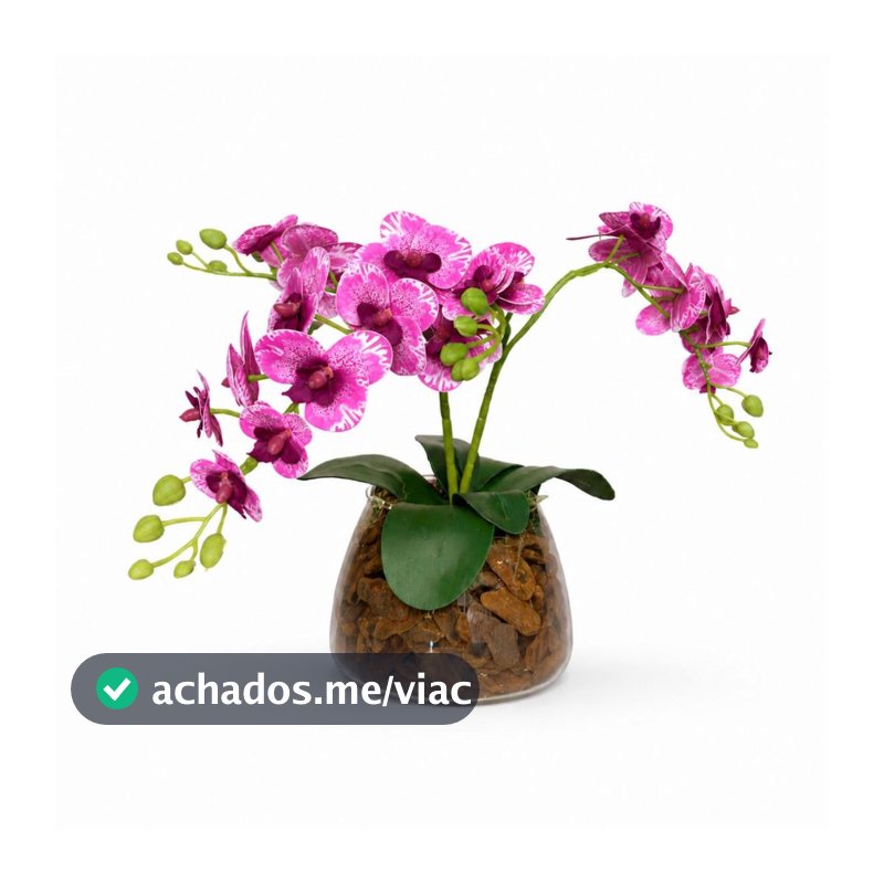 ARRANJO ORQUIDEA ARTIFICIAL 3D HASTES VASO VIDRO INCOLOR