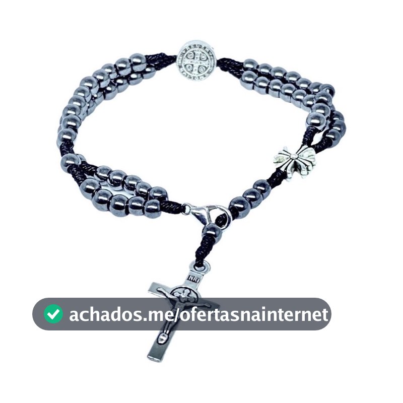 Terço Pulseira São Bento - Hematita e aço inox