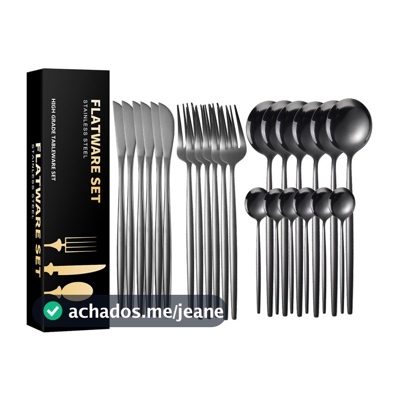 Kit 24 Peças Jogo de Talheres em Aço Inoxidável Cor Preta para Mesa