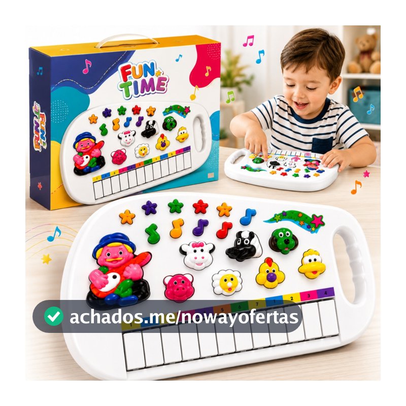 Piano Infantil Teclado Musical Fazendinha 12 Teclas Som de Animais Brinquedo Bebê Criança Branco Pratitudo Toys
