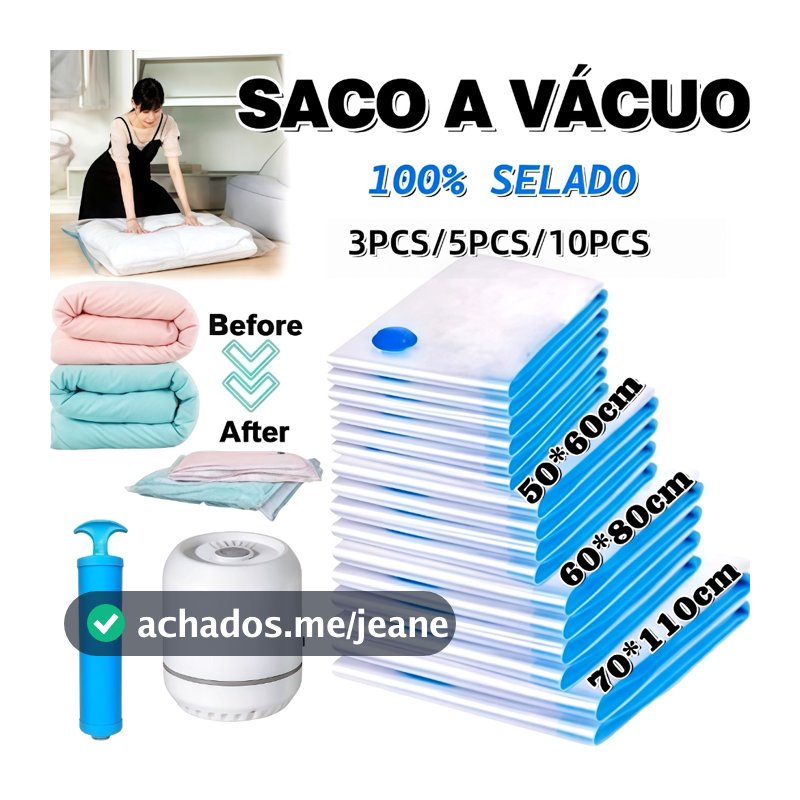 KIT3/5/10 Saco a Vacuo COM ou SEM Bomba Organização de Roupas Mala Viagem Guarda Roupas Edredom Cobertor Vários Tamanhos